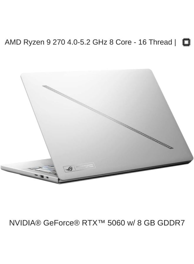 أسوس (نسخة مطورة) لابتوب ROG Zephyrus بشاشة 14 بوصة بدقة 2.8K، مع معالج AMD Ryzen 9 270/ذاكرة RAM سعة 16 جيجابايت/قرص SSD سعة 4 تيرابايت/بطاقة رسومات NVIDIA RTX 5060 سعة 8 جيجابايت/نظام Windows 11 Home باللون الأبيض البلاتيني - Image 4