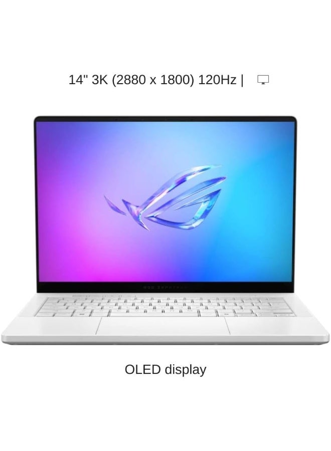 أسوس (نسخة مطورة) لابتوب ROG Zephyrus بشاشة 14 بوصة بدقة 2.8K، مع معالج AMD Ryzen 9 270/ذاكرة RAM سعة 16 جيجابايت/قرص SSD سعة 4 تيرابايت/بطاقة رسومات NVIDIA RTX 5060 سعة 8 جيجابايت/نظام Windows 11 Home باللون الأبيض البلاتيني - Image 1