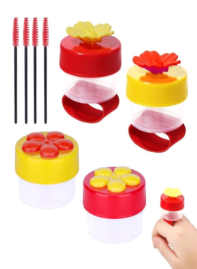 AIEX Hand Hummingbird Feeder, Hand Feeding Hummingbirds Handheld&Ring Styles Plastic Mini Flower Hummingbird Feeder with Cleaning Brushes for Outdoor (4pcs Feeders and 4 Brushes) - Image 1