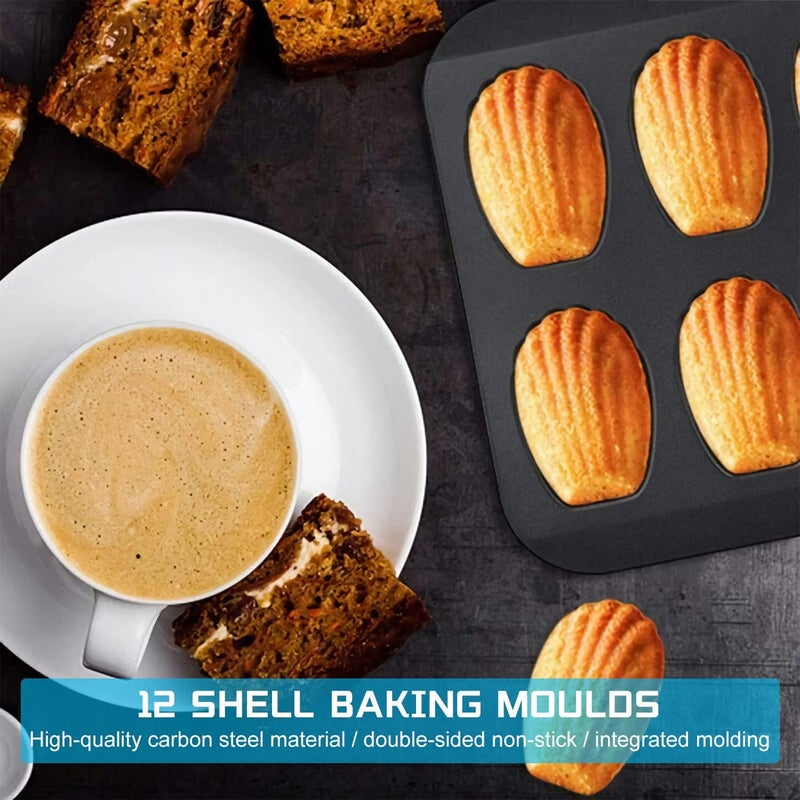 MYSENLAN 2 Pack Madeleine Pan, Spherical Scallop Madeline Bakeware 12-Cavity Heavy Duty Nonstick Madeleine Trays for Oven Baking - Image 4