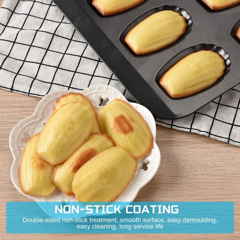 MYSENLAN 2 Pack Madeleine Pan, Spherical Scallop Madeline Bakeware 12-Cavity Heavy Duty Nonstick Madeleine Trays for Oven Baking - Image 5