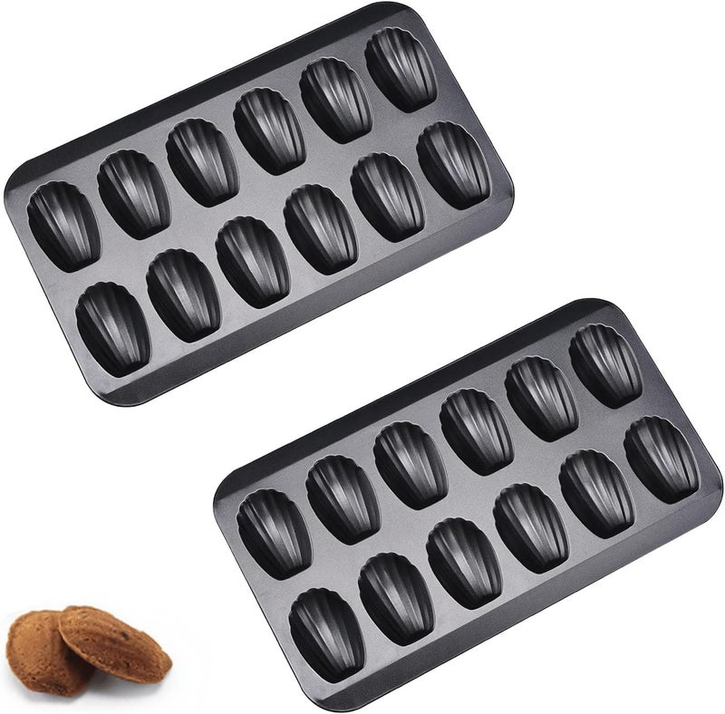 MYSENLAN 2 Pack Madeleine Pan, Spherical Scallop Madeline Bakeware 12-Cavity Heavy Duty Nonstick Madeleine Trays for Oven Baking - Image 1