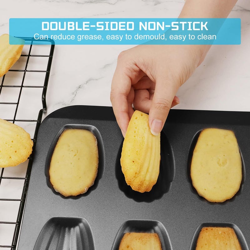MYSENLAN 2 Pack Madeleine Pan, Spherical Scallop Madeline Bakeware 12-Cavity Heavy Duty Nonstick Madeleine Trays for Oven Baking - Image 3