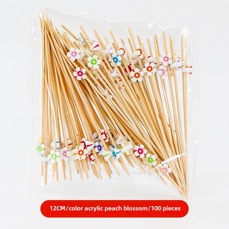 Bamboo Fruit Skewers Artistic Picks Cocktail Sticks Color acrylic peach blossom 