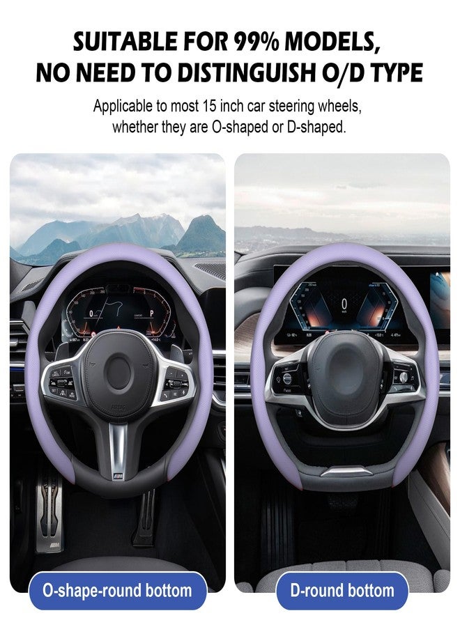 frani Leather Steering Wheel Cover, Universal 15 Inch Premium Non-Slip Steering Wheel Cover Light Purple - Image 3