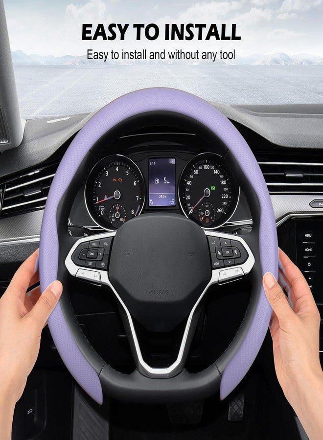 frani Leather Steering Wheel Cover, Universal 15 Inch Premium Non-Slip Steering Wheel Cover Light Purple - Image 4