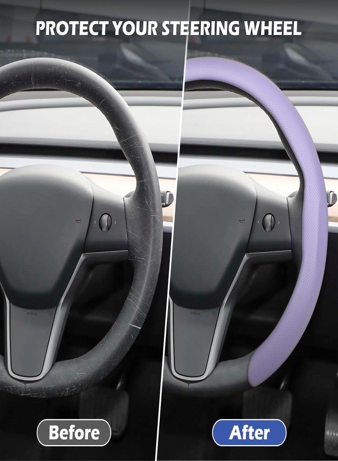 frani Leather Steering Wheel Cover, Universal 15 Inch Premium Non-Slip Steering Wheel Cover Light Purple - Image 2