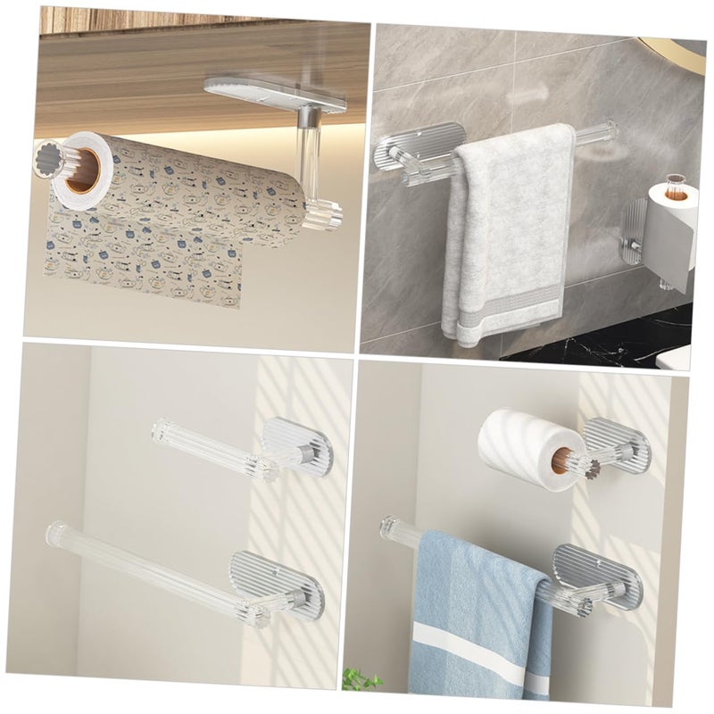 قطعتان من حامل المناشف الأكريليكي يلصق دون حفر يوفر مساحة للحمام والمطبخ - Image 3