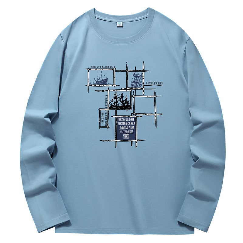 Factory wholesale long-sleeved T-shirt men's loose plus size Spring and Autumn new cotton T-shirt trendy coat one-piece delivery - Image 1