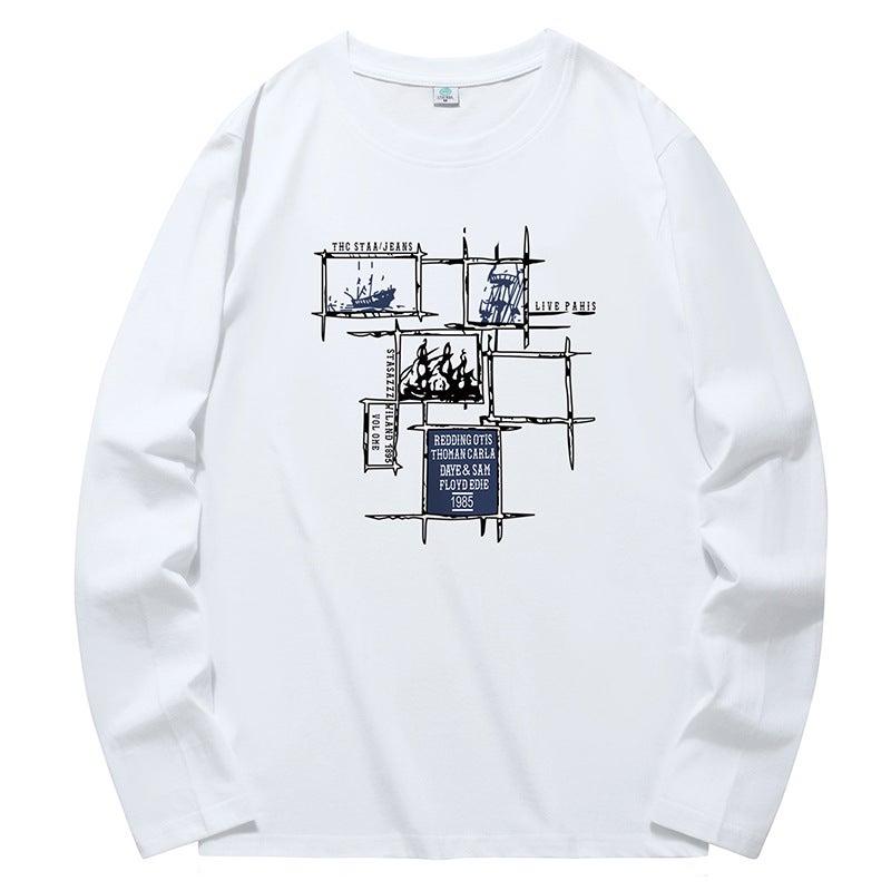 Factory wholesale long-sleeved T-shirt men's loose plus size Spring and Autumn new cotton T-shirt trendy coat one-piece delivery - Image 2