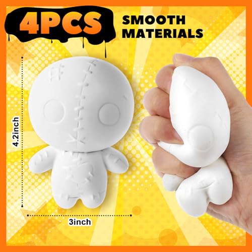 Poen 4 Pcs Voodoo Dolls with 12 Acrylic Gel Paint Pens DIY Toy Make Your Own Stress Balls Slow Rising Soft Squeeze Relief Ball Ugly Creepy Cute Ghost Doll for Adults Kid Gift Toys - Image 5