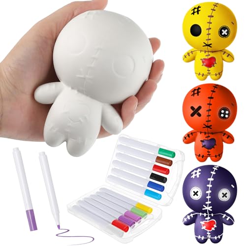 Poen 4 Pcs Voodoo Dolls with 12 Acrylic Gel Paint Pens DIY Toy Make Your Own Stress Balls Slow Rising Soft Squeeze Relief Ball Ugly Creepy Cute Ghost Doll for Adults Kid Gift Toys - Image 1