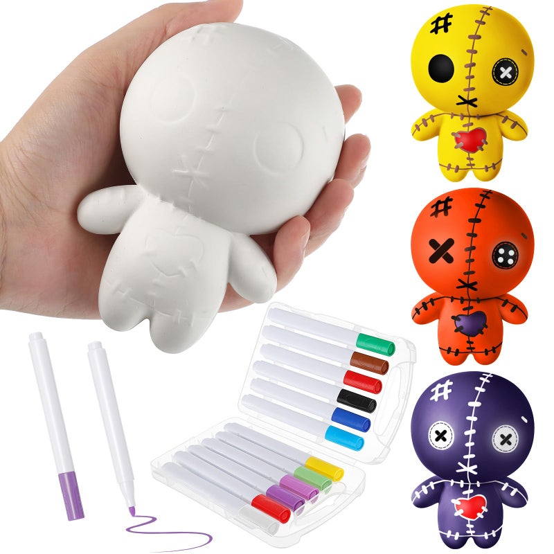 Poen 4 Pcs Voodoo Dolls with 12 Acrylic Gel Paint Pens DIY Toy Make Your Own Stress Balls Slow Rising Soft Squeeze Relief Ball Ugly Creepy Cute Ghost Doll for Adults Kid Gift Toys - Image 3