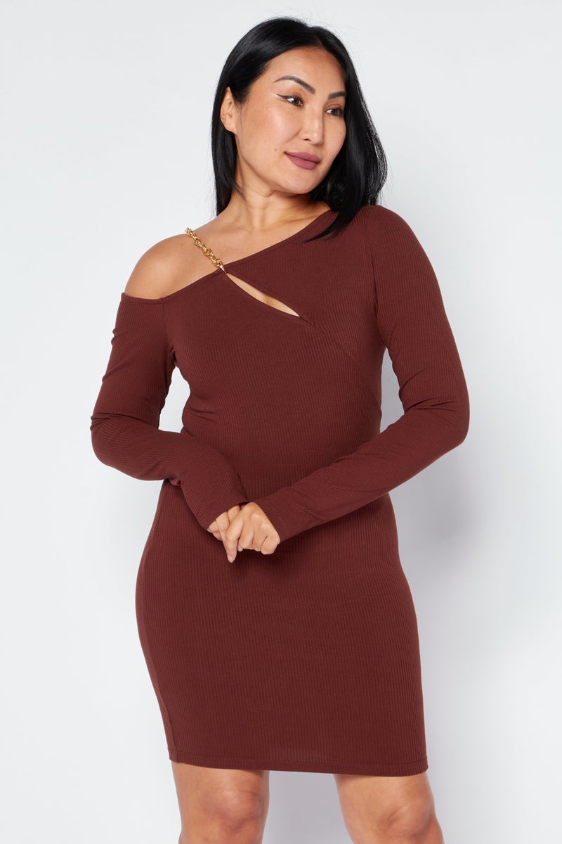 Endless Blu Women Ribbed Mini Dress, Brown - Image 1