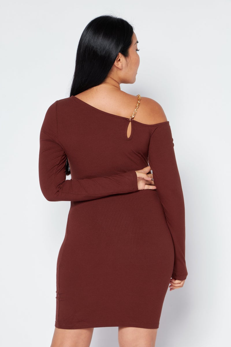 Endless Blu Women Ribbed Mini Dress, Brown - Image 2