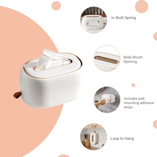 oddpod™ Premium ABS Plastic Desk Tissue Paper Holder & Wall-mounting Napkin Dispenser for Office, Living Room, Bedroom, Bathroom, Night Stand & Desk (Pearl White) - Image 4