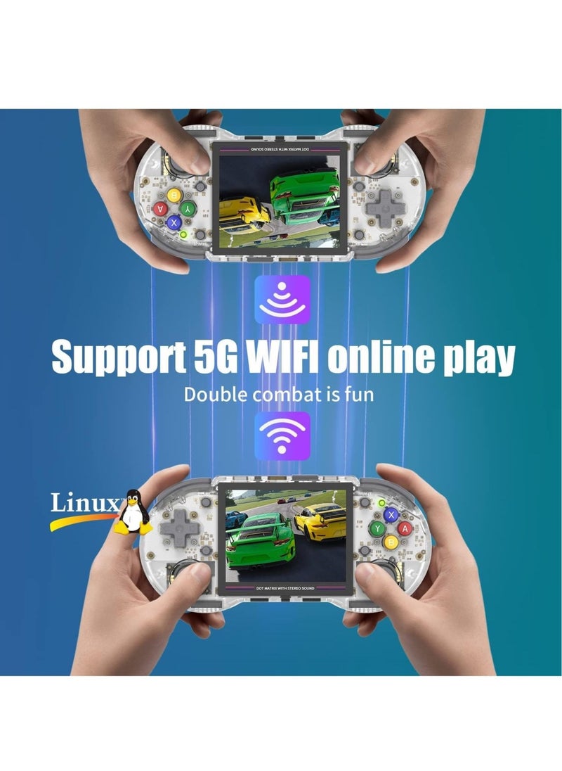 ANBERNIC  - RG353PS Retro Handheld Game Console, Single Linux System RK3566 Chip 3.5 Inch IPS Screen, Comes with 128G TF Card Preinstalled 4519 Games, Support 5G WiFi 4.2 Bluetooth (Transparent) - Image 1