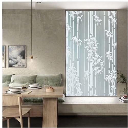 WISDOM Privacy Window Film Frosted Glass Film Glass Film No Glue Anti-UV Window Sticker Non Adhesive for Privacy Office Meeting Room Bathroom Living Room (Bamboo Leaf Frosted, 24 x 72) - Image 3