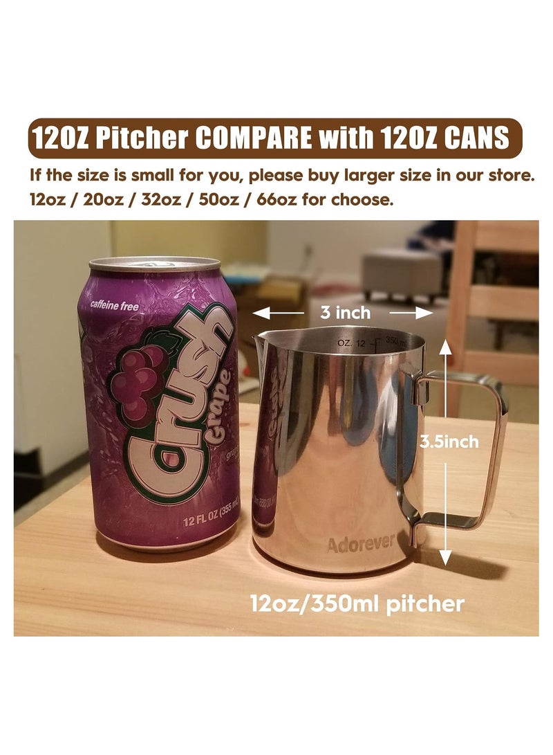 KASTWAVE Coffee Milk Frothing Pitcher, Stainless Steel Milk Frothing Pitcher for Coffee and Latte Art - Sharp Mouthed Coffee Utensils With Scales and Latte Art Pen, for Espresso Enthusiasts(350ml/12oz) - Image 5