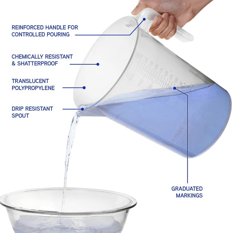 Terbold 5 Liter Measuring Pitcher 3-Pack | 1.3 Gallon Shatterproof Plastic Large Graduated Mixing Pitchers, 1 to 2 Gallons (5L, 5000ml) - Image 3