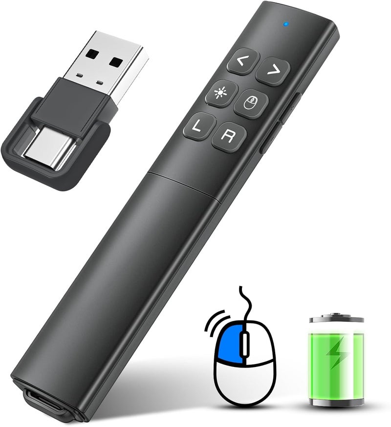 قلم تقديم مع فأرة هوائية - جهاز تحكم عن بعد لاسلكي من نوع USB C مع مؤشر، تردد RF 2.4GHz، قلم تقديم لعروض PowerPoint - Image 1