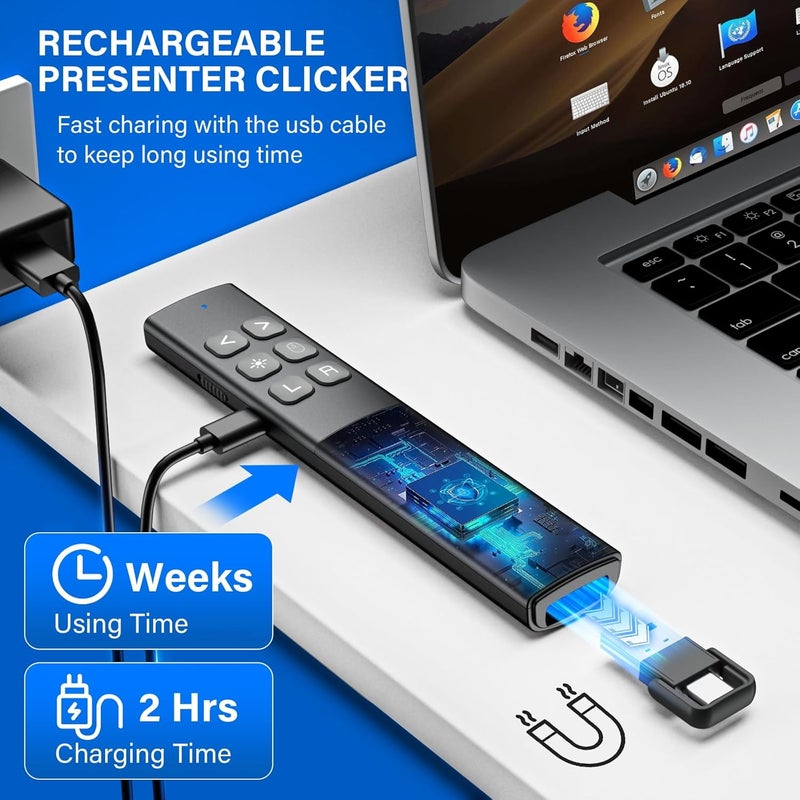 قلم تقديم مع فأرة هوائية - جهاز تحكم عن بعد لاسلكي من نوع USB C مع مؤشر، تردد RF 2.4GHz، قلم تقديم لعروض PowerPoint - Image 4