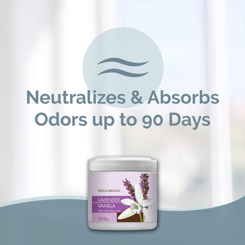 SMELLS BEGONE Air Freshener Odor Absorber Gel - 15 oz, Pack of 2 - Absorbs and Eliminates Odor in Pet Areas, Bathrooms, Cars, & Boats - Made with Essential Oils - Lavender Vanilla Scent - Image 2