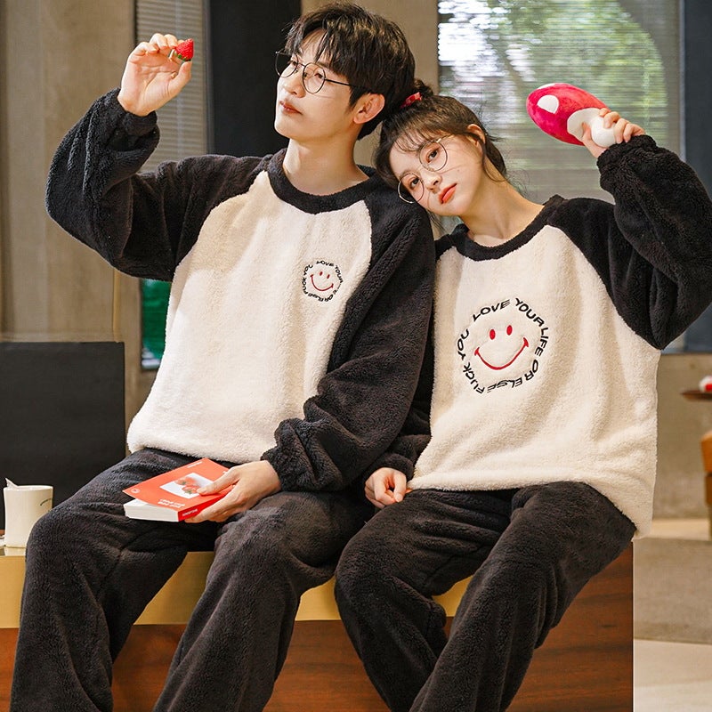 Couple Pajamas Fleece-Lined Thickened Warm Coral Fleece Women'S Cute Cartoon Winter Home Clothes Suit Men'S - Image 5