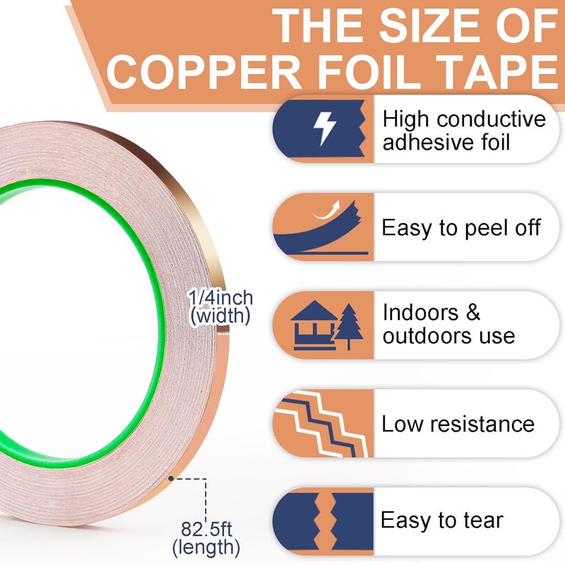 LOVIMAG Copper Tape (1/4inchX82.5FT), Copper Foil Tape for Stained Glass, Copper Tape Conductive Adhesive for Guitar and EMI Shielding, Soldering, Crafts, Electrical Repairs, Grounding, DIY(1Rolls) - Image 3