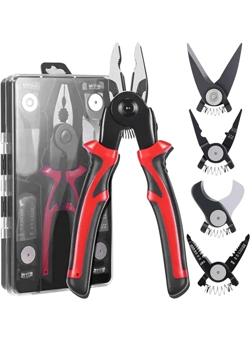 Professional 5 In 1 Electrician Pliers Tool Kit Multi Function Wire Stripper Cutter Crimping Linesman Pliers Metal Shear With Replaceable Heads Storage Case Heavy Duty Electrical Hand Tool - Image 2