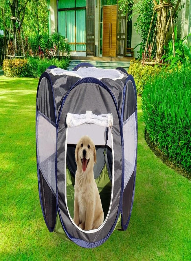 Homecute Foldable Pet Playpen with Mesh Window,pet cage for Dogs and Cats,Tent Kennel and Carrying Case with Removable Zippered & Rollable Mesh Door for Travel Camping,Indoor & Outdoor Use (Gray) - Image 4
