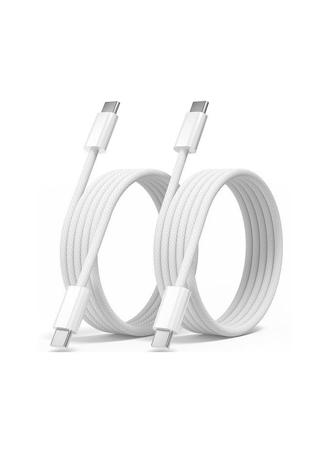 نفس (عبوة من قطعتين) كابل USB-C إلى USB-C بطول 3 أقدام، مضفر من النايلون بقدرة 60 واط، كابل شحن لأجهزة آيفون 17 16 15، شاحن Type C سريع الشحن، كابل USB-C إلى USB-C لأجهزة آيفون 17 16 15 Pro Plus Pro Max/آيباد برو/آير - أبيض - Image 1