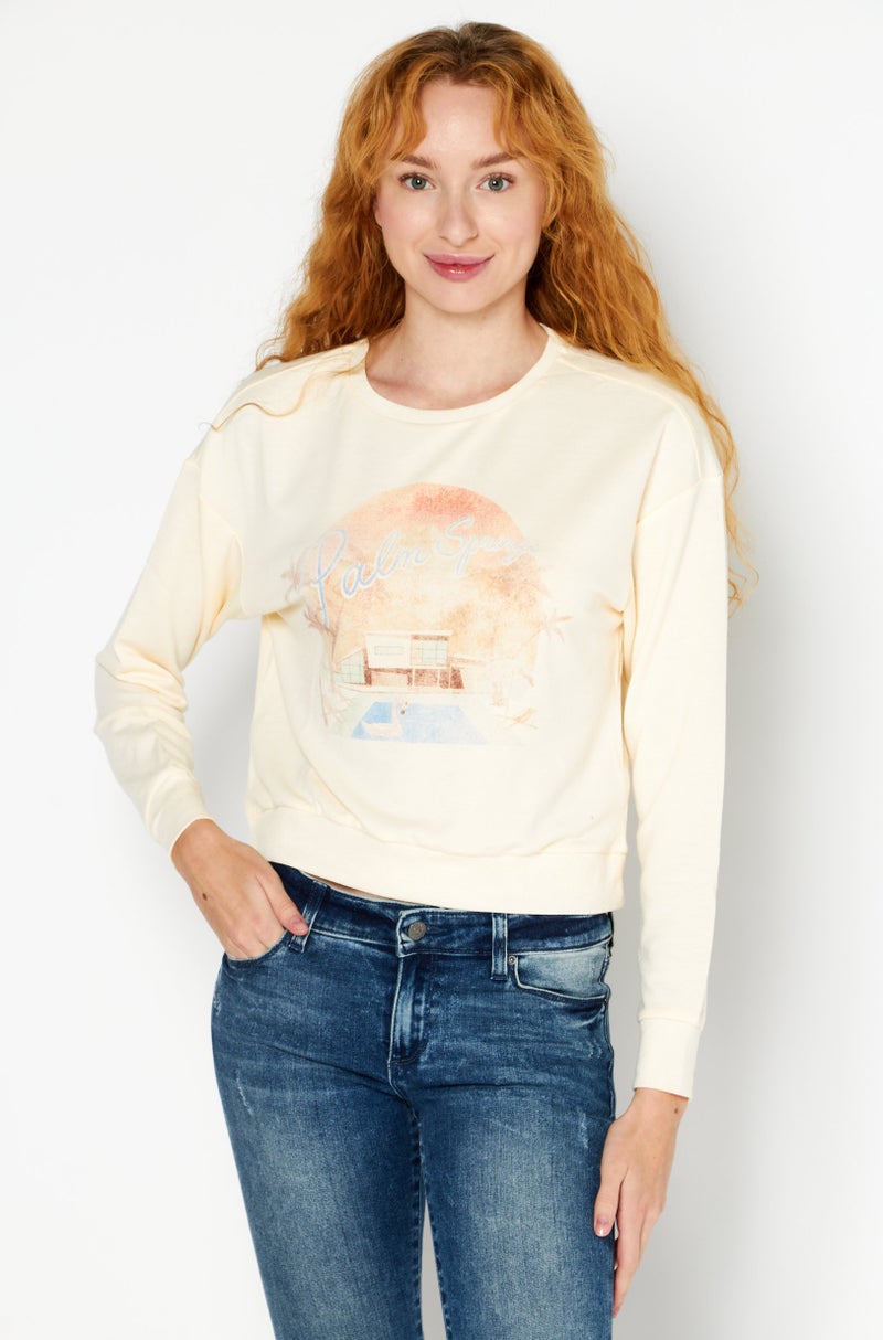 Kensie Women Round Neck Long Sleeves Printed Sweatshirt, Beige - Image 1