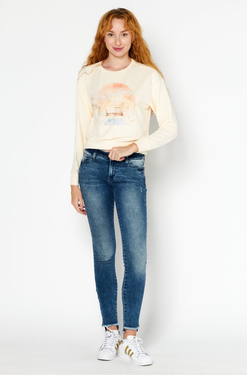 Kensie Women Round Neck Long Sleeves Printed Sweatshirt, Beige - Image 3