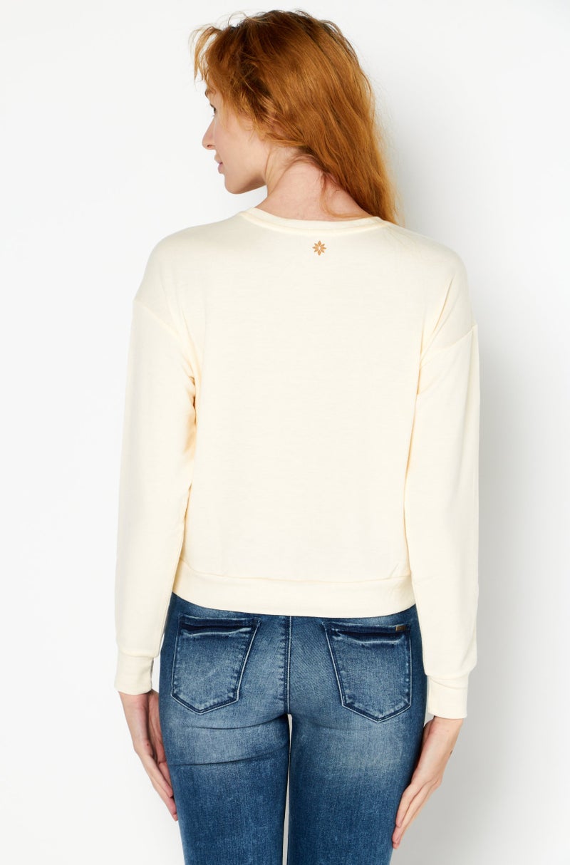 Kensie Women Round Neck Long Sleeves Printed Sweatshirt, Beige - Image 4