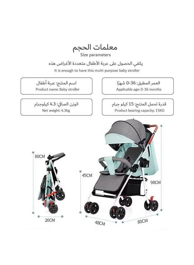 Baby Single Stroller Light Folding Sitting Reclining for Infant Little Girls Boys 3-36 Months