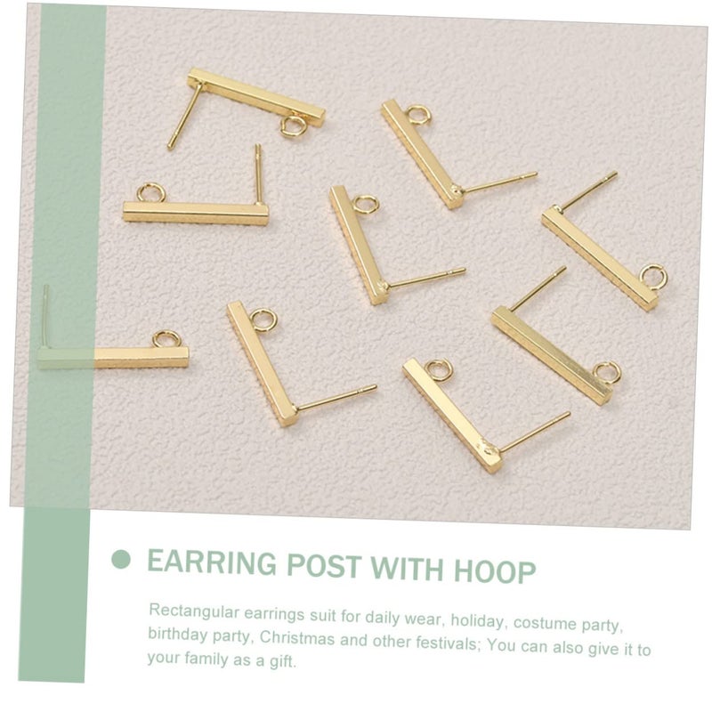 Stainless Steel Flat Back Earring Posts 20pcs Rectangle Hoops For Handmade Jewelry Craft Gold - Image 5