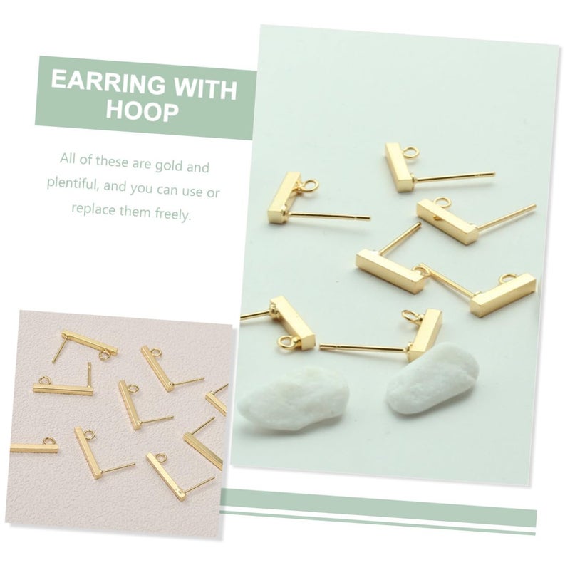 Stainless Steel Flat Back Earring Posts 20pcs Rectangle Hoops For Handmade Jewelry Craft Gold - Image 3