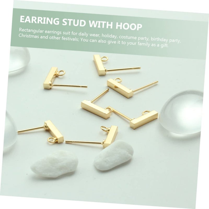 Stainless Steel Flat Back Earring Posts 20pcs Rectangle Hoops For Handmade Jewelry Craft Gold - Image 4