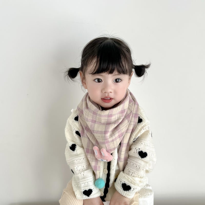 Korean Style Cotton Linen Kids Bandana Scarf 2021 Cartoon Field Plaid Purple 
