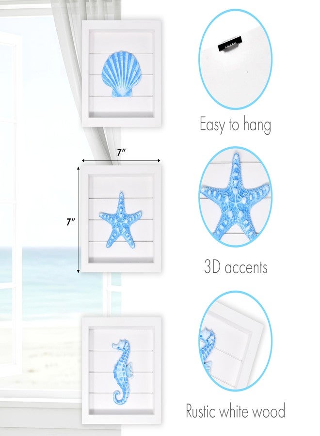 Gift Boutique Blue Starfish Seashell and Seahorse (Framed Set of 3) Coastal 3D Wall Art, Beach Wall Decor for Bathroom Bedroom or Beach House Ocean Inspired Seaside Decorations - Image 2
