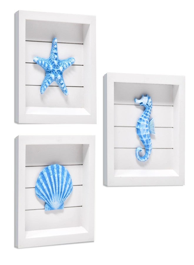 Gift Boutique Blue Starfish Seashell and Seahorse (Framed Set of 3) Coastal 3D Wall Art, Beach Wall Decor for Bathroom Bedroom or Beach House Ocean Inspired Seaside Decorations - Image 1
