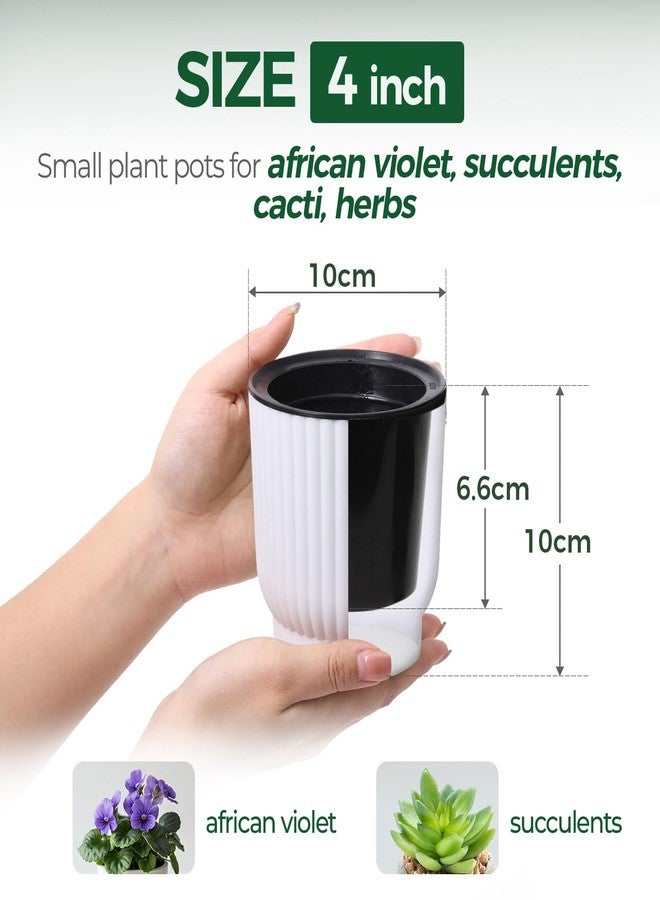 T4U Plastic Self Watering Planter, Long Term Water Storage Plant Pot/Macaron-Colored Flower Pots Outdoor Indoor Yard Garden Home Decoration, Small Size - Set of 6,White - Image 2