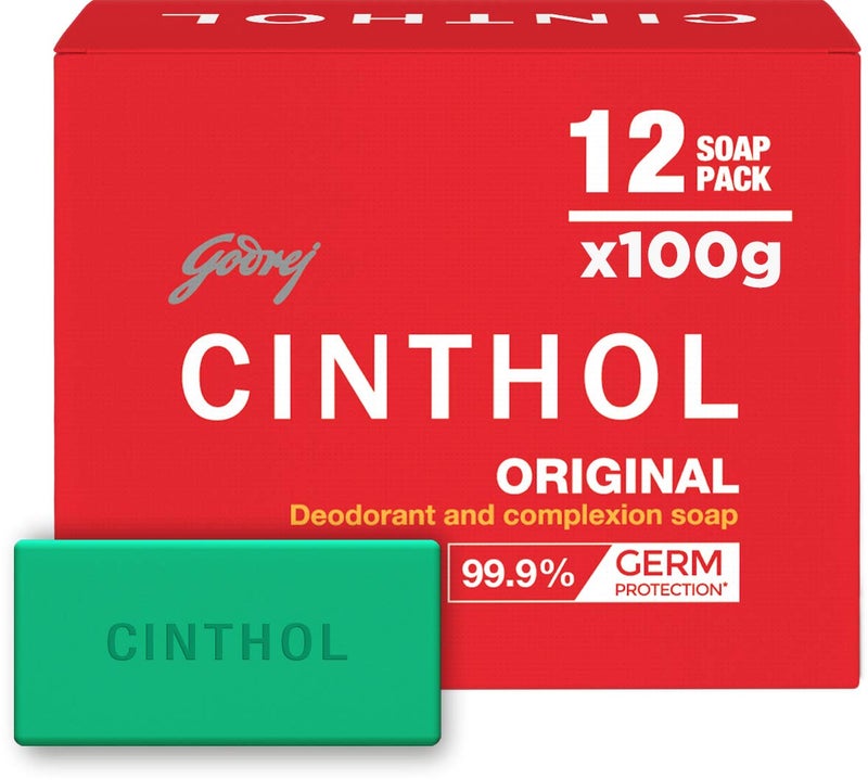 Cinthol صابون سينثول الأصلي 100 جرام عبوة من 12 صابونة لحماية الجراثيم للصابون من الدرجة 1 لجميع أنواع البشرة - Image 1