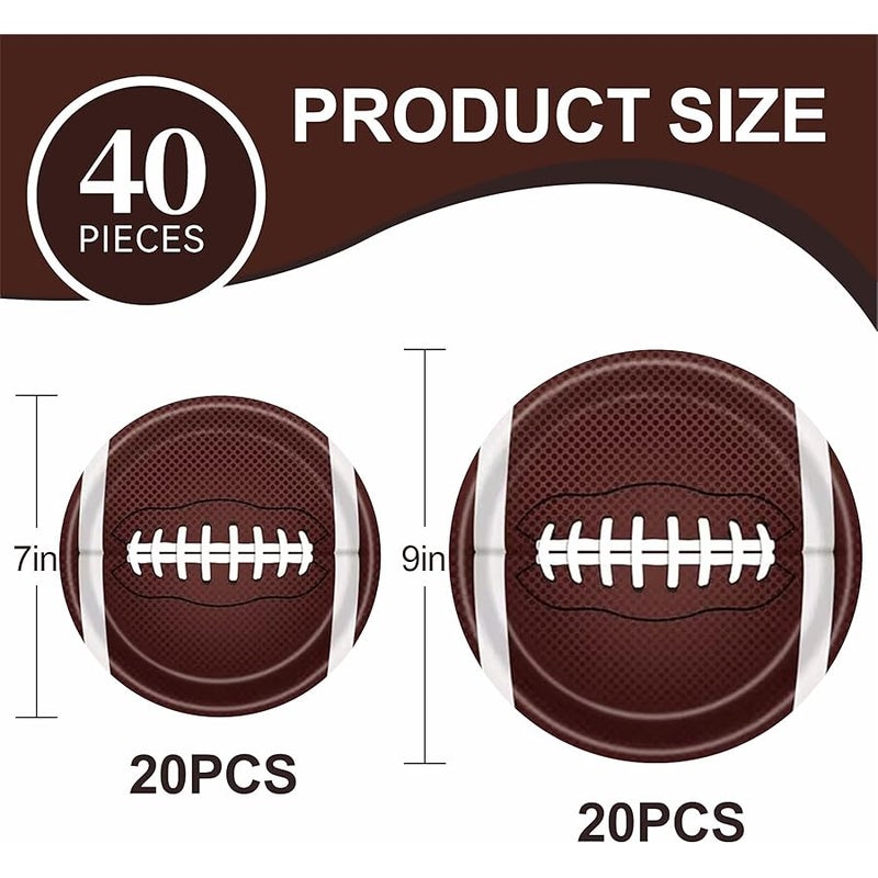 Aixuler 40pcs Football Party Paper Plates Set Disposable Sports Party Food Dinner Dessert Plates Birthday Tableware Decorations Favors, Including 20pcs 9 and 20pcs 7 Plates for Football Theme Plates - Image 2