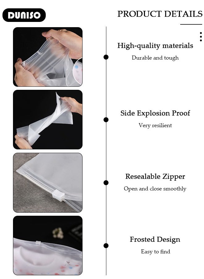 DUNISO - 50 PCS Frosted Clothes Packaging Bags for Shipping, Reusable Frosted Zipper Plastic Bags for Clothing Travel Storage Bags, Clear Plastic Apparel Bag with Vent Holes, Resealable Apparel Zip Slider Bags for for Underwear, Towels, Shoes, Clothes, Cosmetics, Toiletries - Image 1
