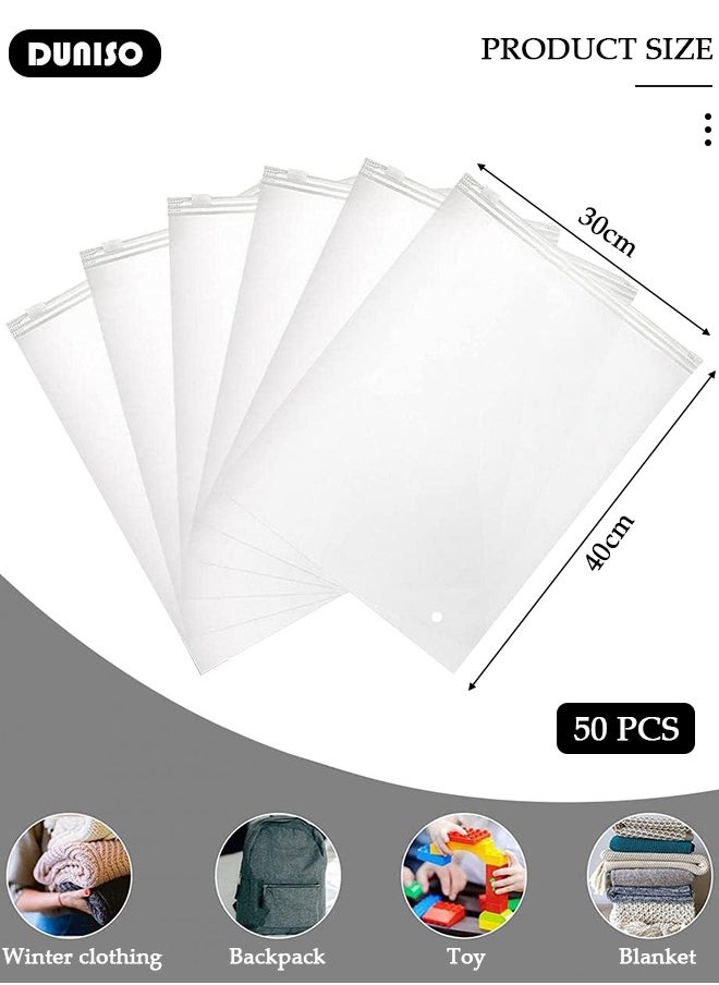 DUNISO - 50 PCS Frosted Clothes Packaging Bags for Shipping, Reusable Frosted Zipper Plastic Bags for Clothing Travel Storage Bags, Clear Plastic Apparel Bag with Vent Holes, Resealable Apparel Zip Slider Bags for for Underwear, Towels, Shoes, Clothes, Cosmetics, Toiletries - Image 1