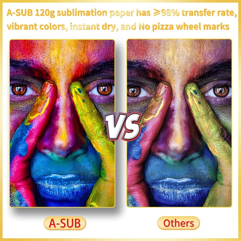 A-SUB Sublimation Paper 13x19 Inch 120GSM, 110 Sheets - Compatible with Inkjet Printers & Sublimation Inks, High Transfer Efficiency for T-Shirts, Mugs, Crafts - Image 2