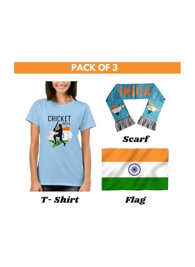برينت شوب فور مي - تي شيرت رجالي من India Jersey، وشاح وعلم كبير (90 سم × 150 سم) كومبو يهتف للهند مع هذه المجموعة الأنيقة للمباريات أو الأحداث أو الاحتفالات - Image 1