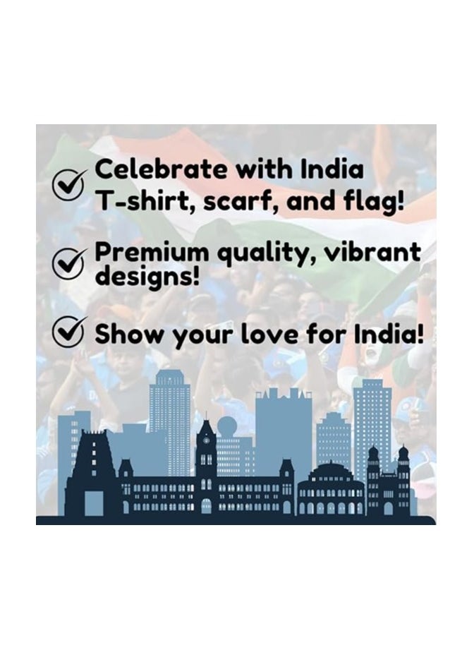 برينت شوب فور مي - تي شيرت رجالي من India Jersey، وشاح وعلم كبير (90 سم × 150 سم) كومبو يهتف للهند مع هذه المجموعة الأنيقة للمباريات أو الأحداث أو الاحتفالات - Image 1